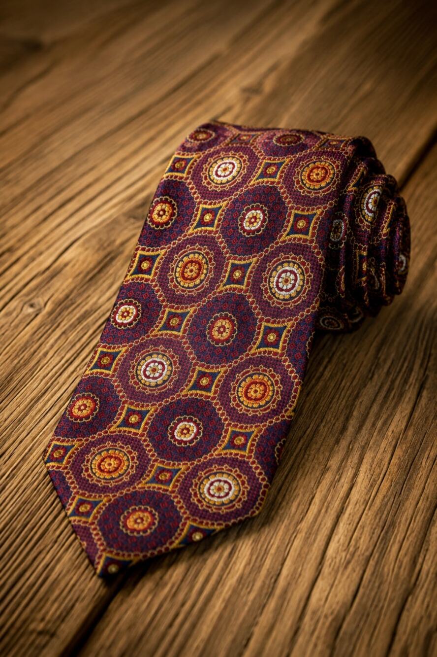 Bruno Piattelli Made Italy 100% Silk Medallion Geometric Designer Tie EUC Career